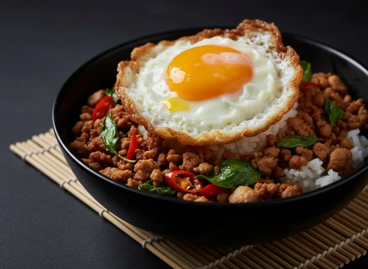 Thai Basil Chicken (Pad Krapow Gai) with 51g Protein and Fried Egg high-protein recipe