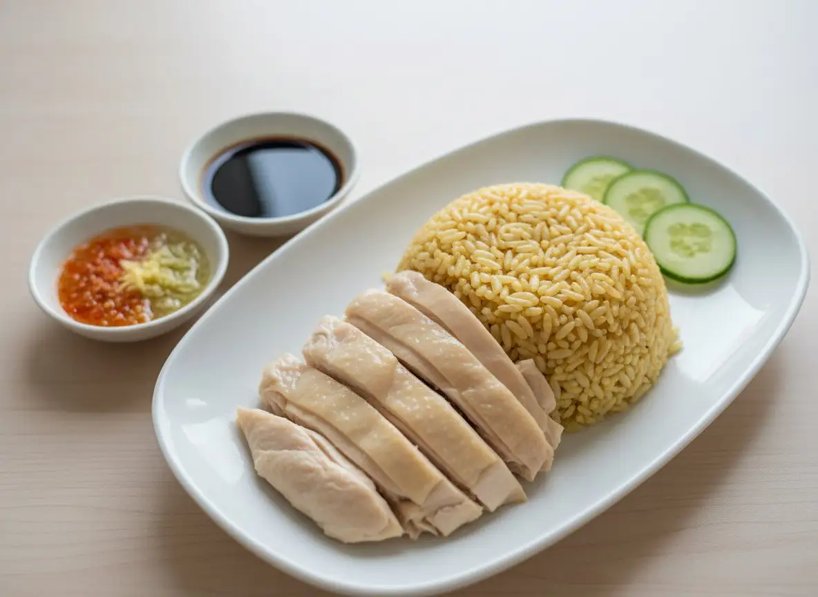 Hainanese Chicken Rice: 60g Protein, 605 Calories (Steam-Poach Method) recipe