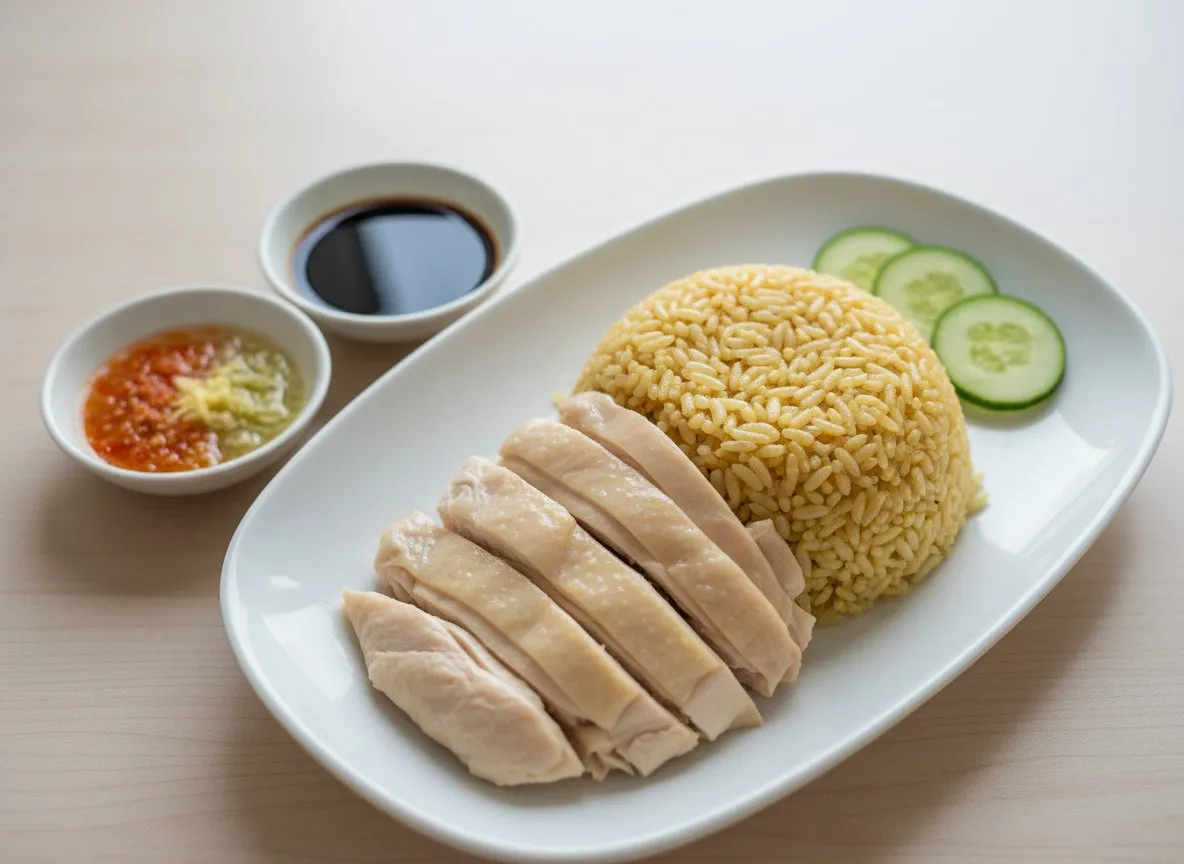 Hainanese Chicken Rice: 60g Protein, 605 Calories (Steam-Poach Method) high-protein recipe