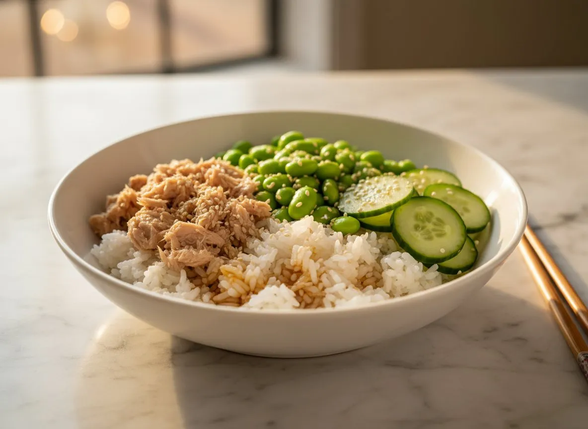 5-Minute Canned Tuna Protein Bowl with Edamame | 45g Protein recipe