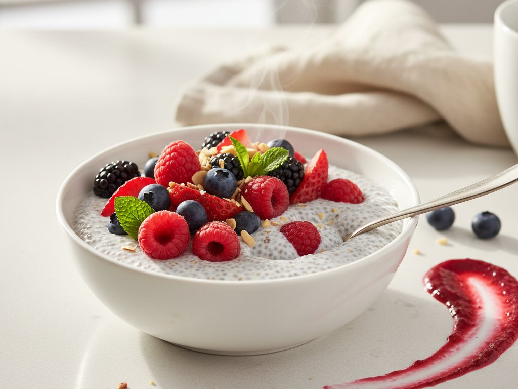 Overnight Vanilla Chia Pudding with Berries