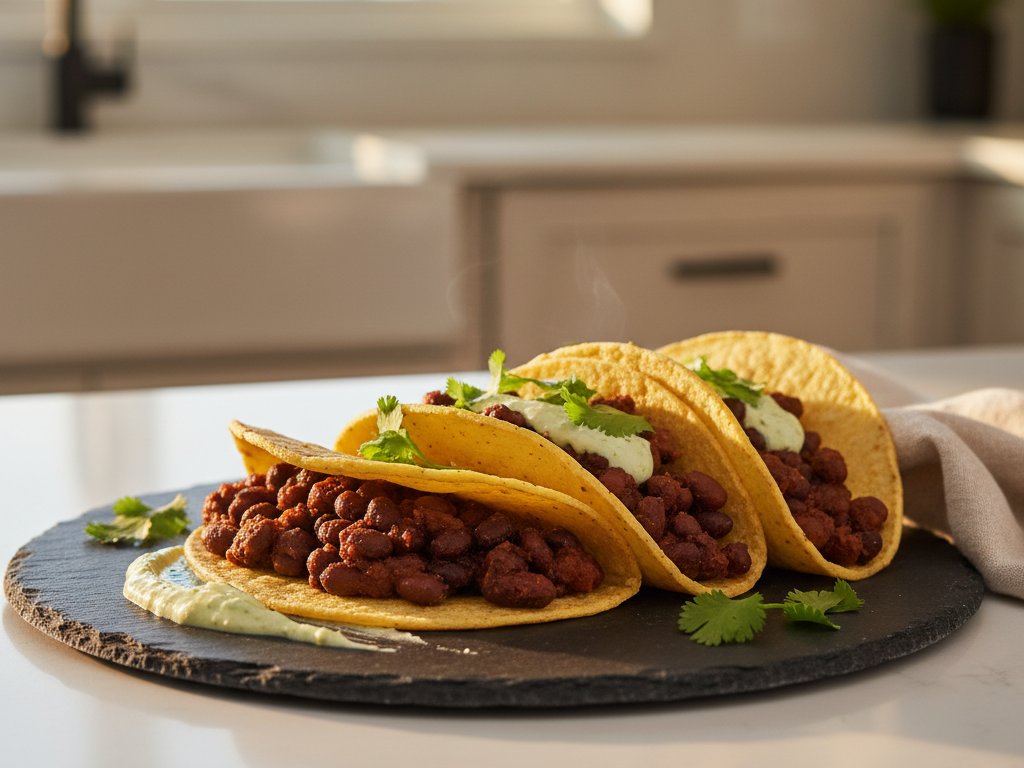 Spicy Black Bean Tacos with Lime Crema